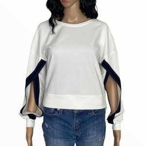 Sunday's Open Sleeve Sweatshirt Womens size 0 XS White Metallic Thread Loose Fit